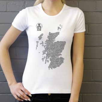 Scottish Gin Typography Map T-Shirt