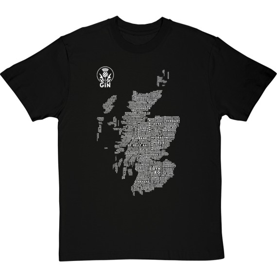 Scottish Gin Typography Map T-Shirt