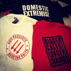 RedMolotov T-Shirt selection: Anti Fascists (Keep The Faith), Domestic Extremist and Bigger Cages, Longer Chains!