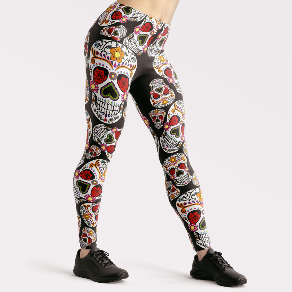 Sugar Skull Day of the Dead Ankle Leggings  Size XXL 2XL 19  New 