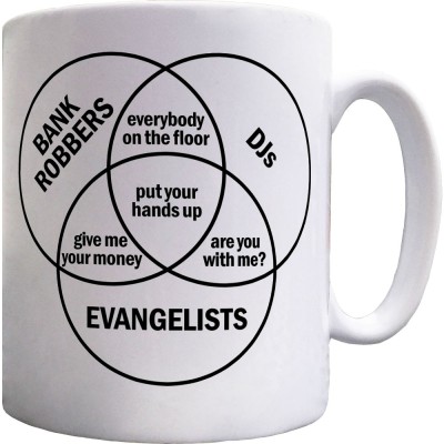 Bank Robbers, DJs, Evangelists Venn Diagram Ceramic Mug