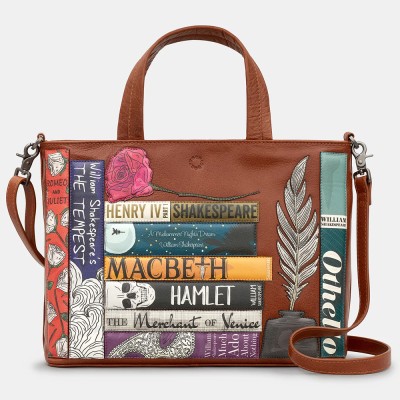Shakespeare Bookworm Brown Leather Multiway Grab Bag